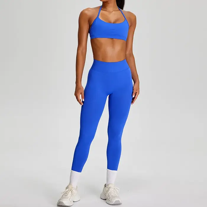 Ensemble de sport 2 pièces sans couture pour femme : haut court et leggings taille haute – Idéal pour le yoga