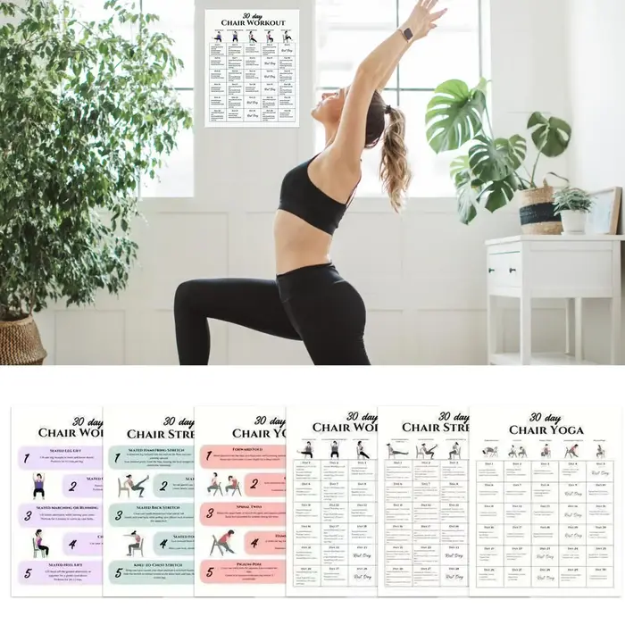 Affiches de Fitness, 6 pièces, exercices de chaise de 30 jours, affiches de Plan pour personnes âgées, Yoga, Postures assises, graphiques d'exercices pour les Sports du matin