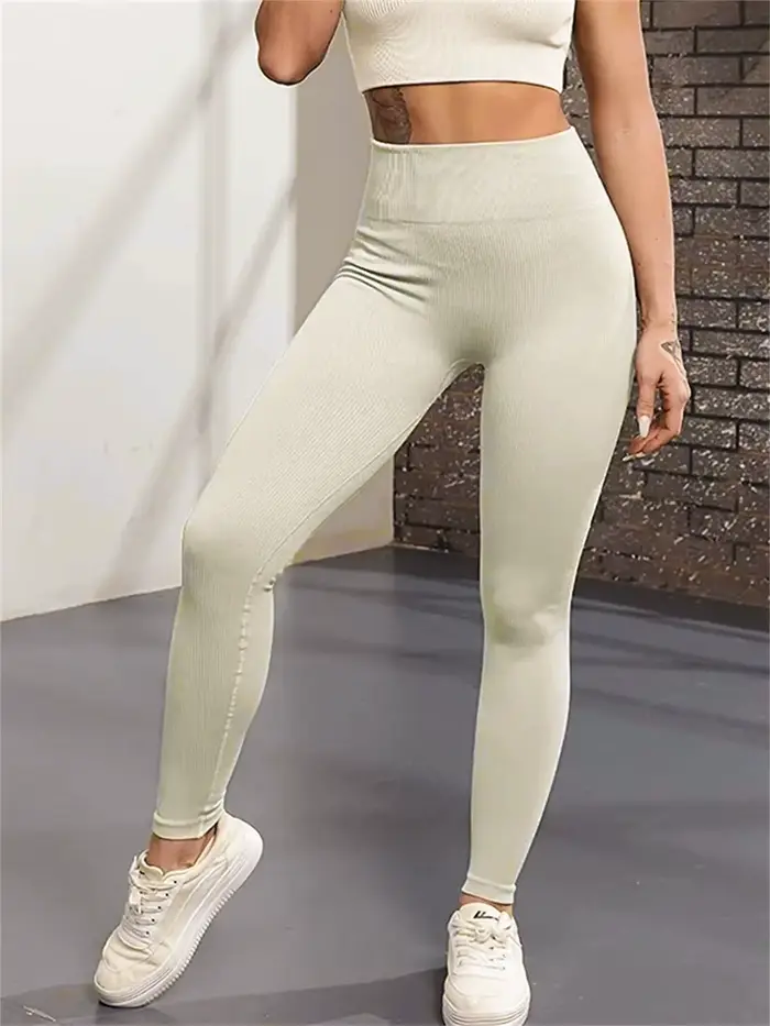 Pantalons de Yoga côtelés pour femmes, Leggings de Sport taille haute, sans couture, Fitness, contrô