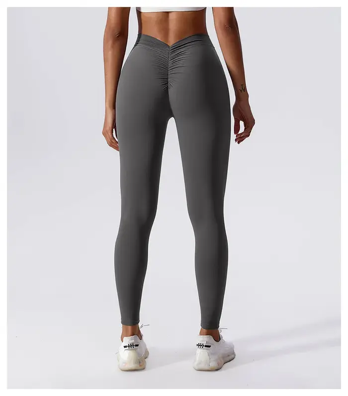 Pantalon de yoga fitness taille en V pour le dos, lifting des hanches, pêche au miel, collants de sp