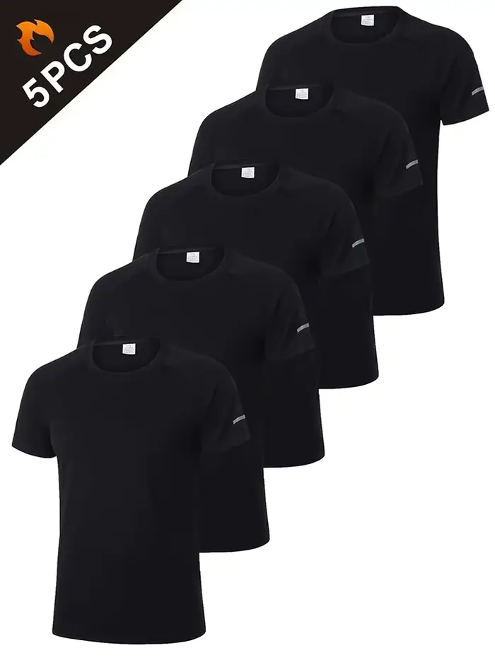 T-shirt ample et respirant pour hommes, 5 pièces, haut à manches courtes et col rond pour la course 
