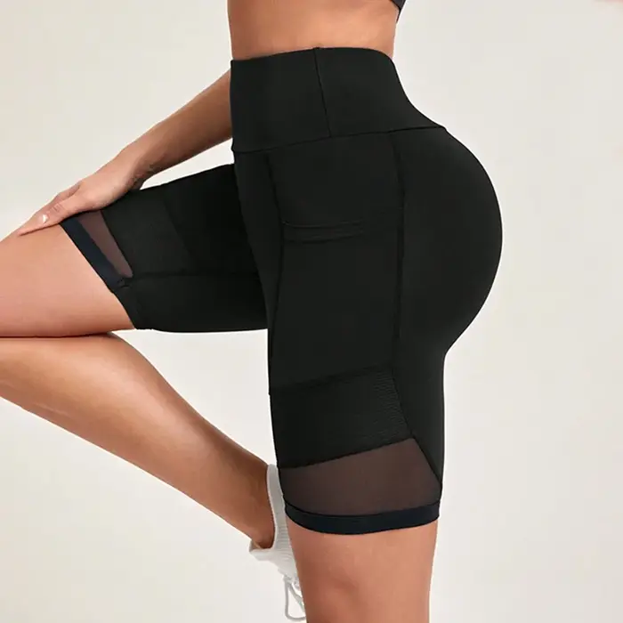 TUNIControl-Short de yoga en maille taille haute avec poches pour femme, short d'entraînement