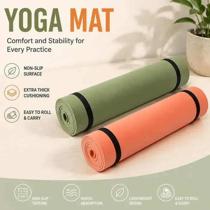 Tapis de yoga et de pilates antidérapant 180x50cm, épais, portable, pour exercices de fitness, yoga et gymnastique