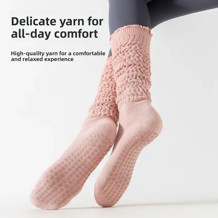 Chaussettes de yoga en pur coton avec bordure en grain de bois