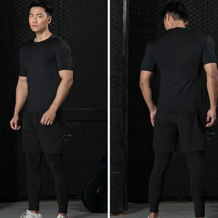 Chemises de Compression pour hommes, t-shirts d'été à manches courtes, T-shirt d'entraînement, de Fi