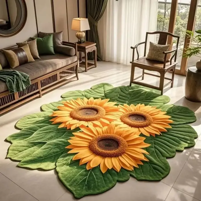 Tapis de sol en forme de tournesol, durable, doux, antidérapant, absorbant, 60x60cm, pour salle de bain, décoration de la maison