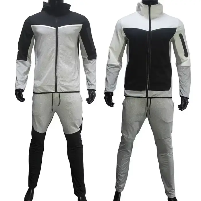 Ensembles de course à capuche pour hommes, survêtements décontractés patchwork, veste à glissière et