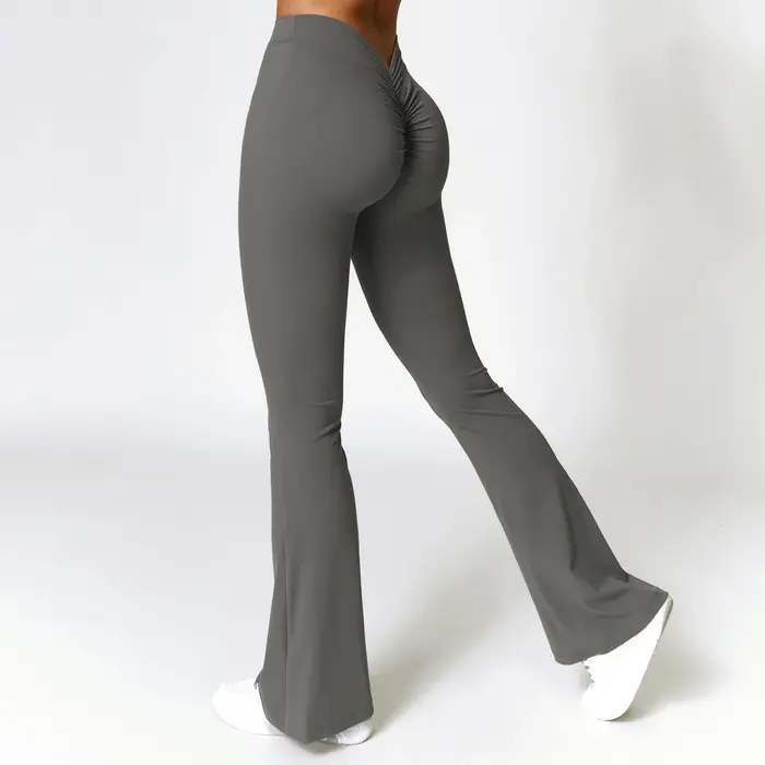 Pantalons de Yoga de hanche en forme de V Leggings évasés femmes taille haute pantalons à jambes lar