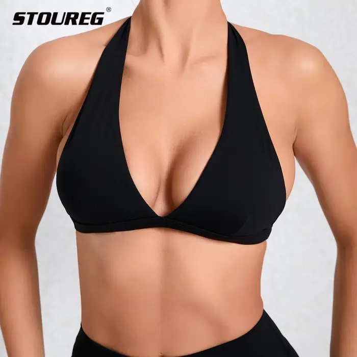 Soutien-gorge de Sport Sexy à col en v pour femmes, sous-vêtements de Sport, col licou, haut dos nu 