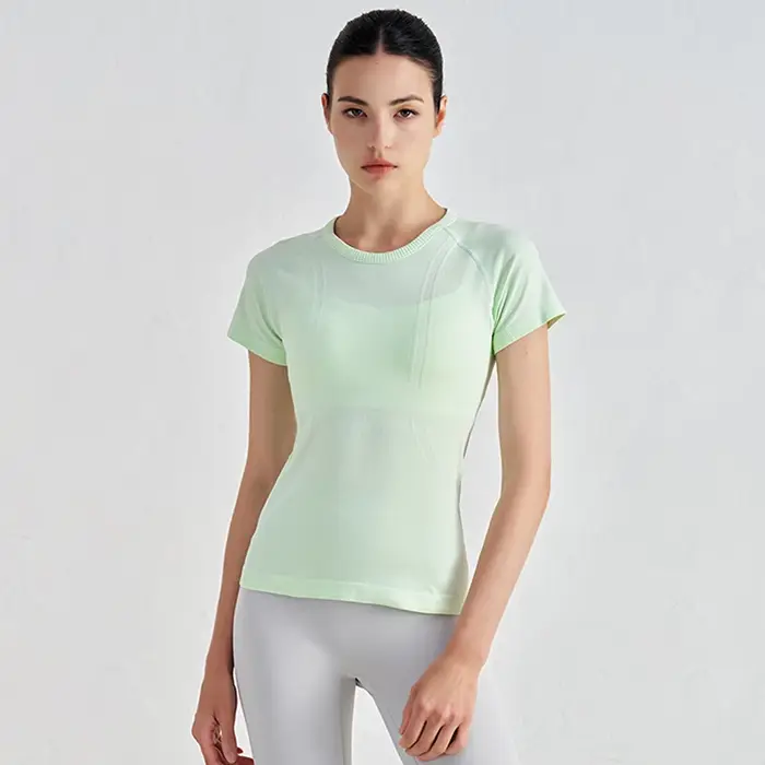 SOISOU femmes haut sans couture sec rapide respirant gymnase Yoga à manches courtes t-shirts Fitness serré élastique