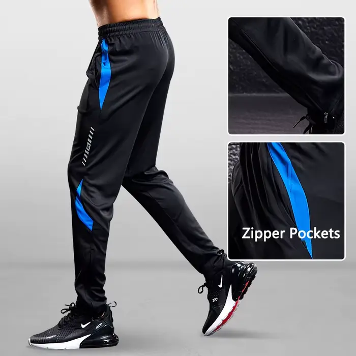 Pantalon de sport avec poches zippées pour homme, leggings de course, de football, d'entraînement, d