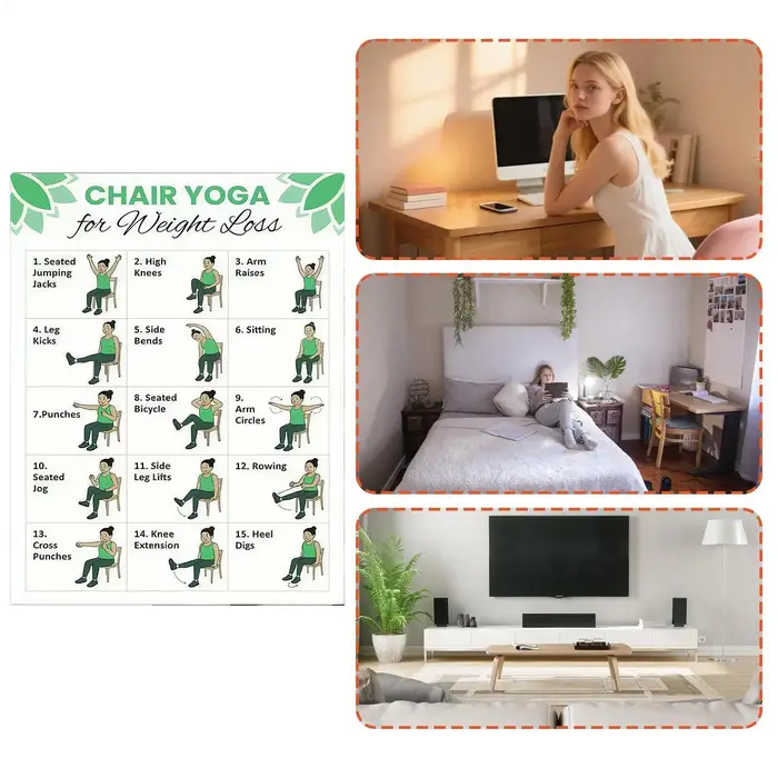 Lot de 2 affiches de yoga pour exercices sur chaise