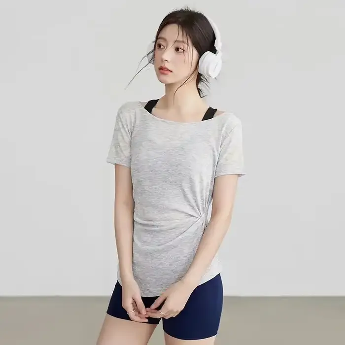 Vêtements de yoga, t-shirt à manches courtes pour l'été, fitness, séchage rapide, course à pied, ent