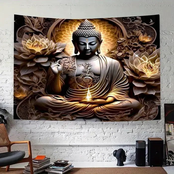 VIKAMA bouddhisme méditation Lotus tapisserie Orientale Zen méditation espace atmosphère salon boudd