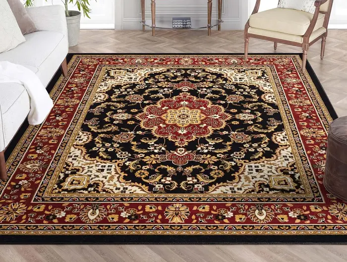 Tapis floral oriental, tapis traditionnel à motif de médaillon persan