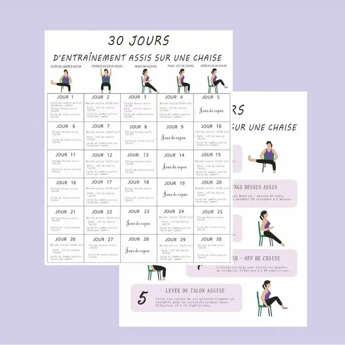Affiches de Fitness, 6 pièces, exercices de chaise de 30 jours, affiches de Plan pour personnes âgées, Yoga, Postures assises, graphiques d'exercices pour les Sports du matin