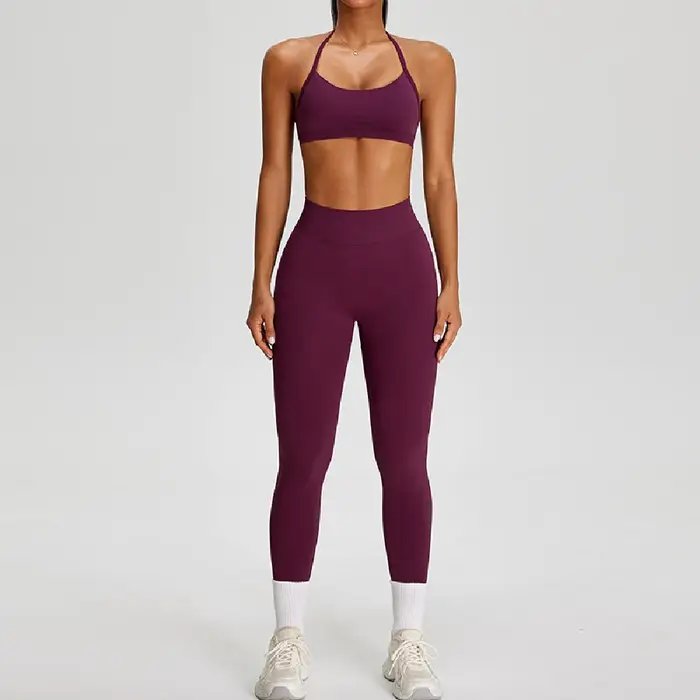 Ensemble de sport 2 pièces sans couture pour femme : haut court et leggings taille haute – Idéal pou