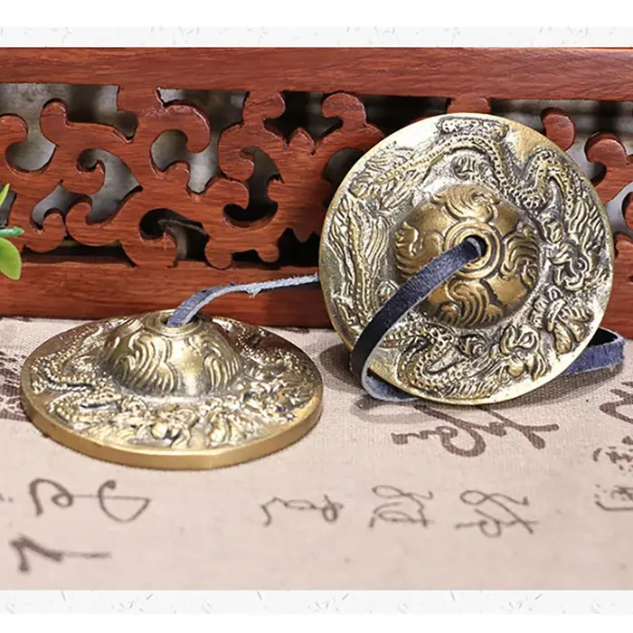 Cymbales méditation Gong tibétain Tingsha sanskrit carillon en laiton cloches pour la guérison spirituelle pleine conscience Yoga bouddhiste