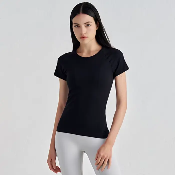 SOISOU femmes haut sans couture sec rapide respirant gymnase Yoga à manches courtes t-shirts Fitness