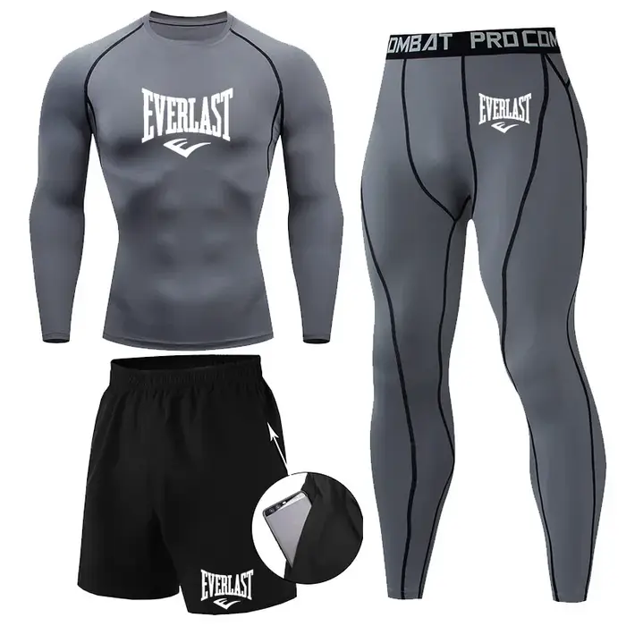 EVER/LAST noir hommes costumes chemises de Compression Leggings élasticité Fitness gymnase course re