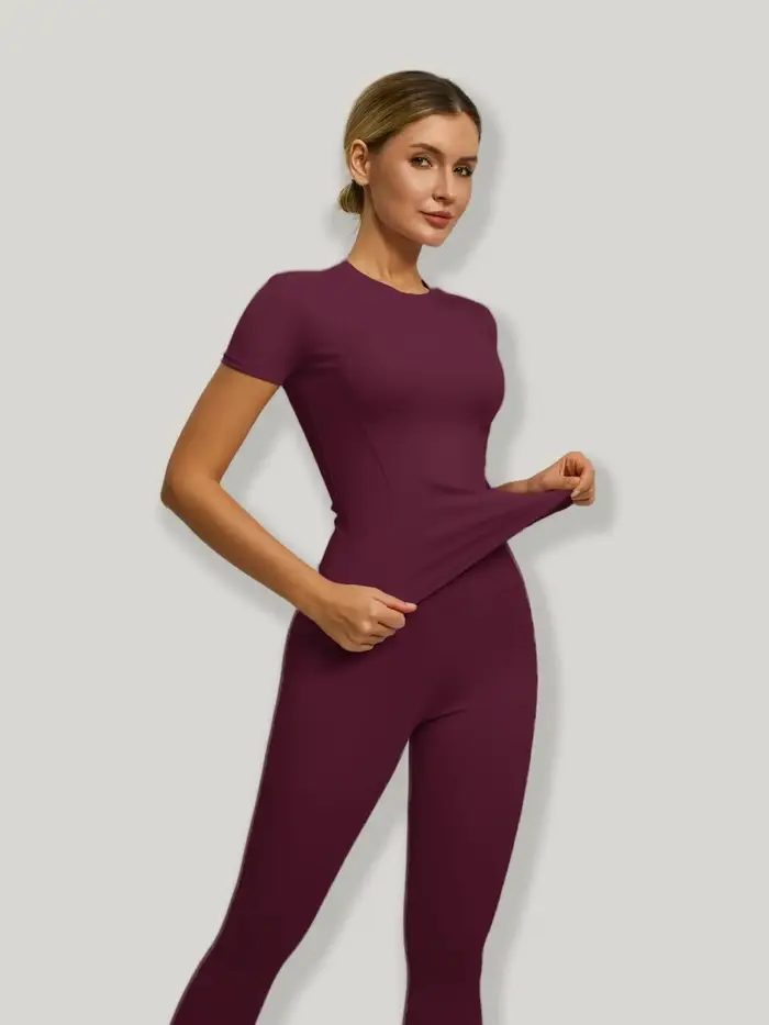 Ensemble sportif à manches courtes pour femmes, ensemble pantalon de Yoga et T-Shirt taille haute, i