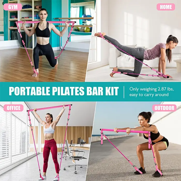Kit de barre de Pilates multifonctionnel avec bandes de résistance 140lbs pour exercices de fitness et entraînement en salle de sport