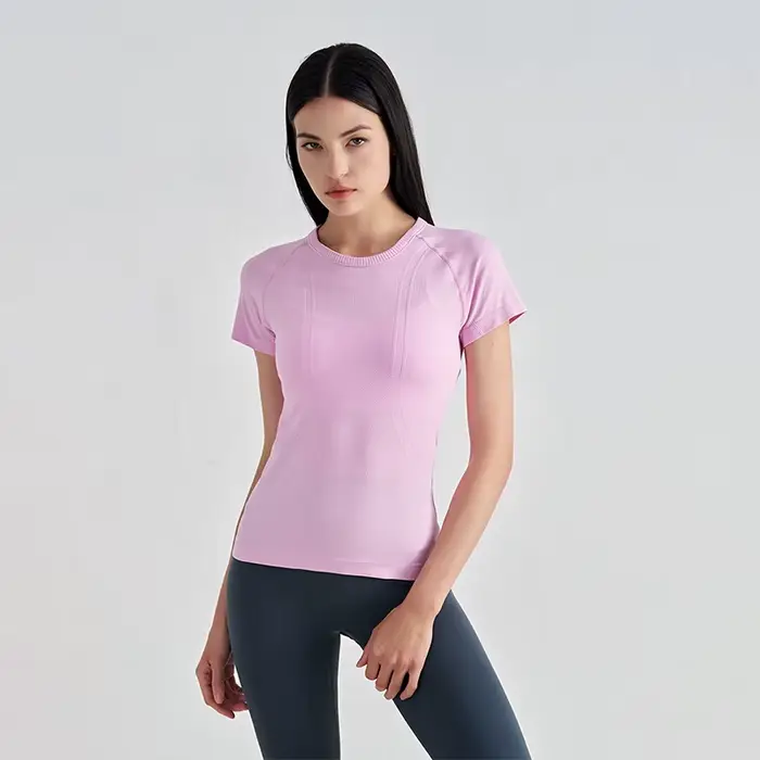 SOISOU femmes haut sans couture sec rapide respirant gymnase Yoga à manches courtes t-shirts Fitness