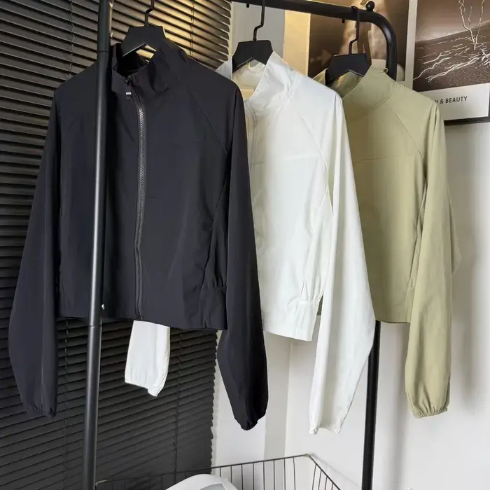 Veste de yoga à col montant pour femme OLA, séchage rapide, coupe-vent, pour course à pied en plein