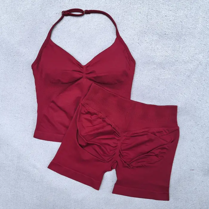 Ensemble de Yoga 2 pièces pour femmes, débardeur à bretelles réglable sans couture, short de sport f