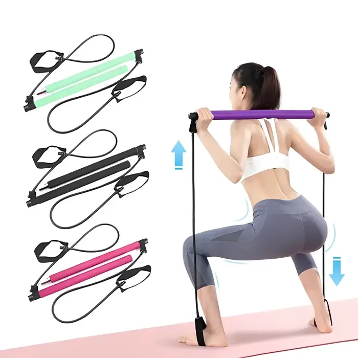 Barre de yoga et de pilates portable avec bande de résistance, pour tonification musculaire, étirement, entraînement sportif, exercice physique, corde de tension