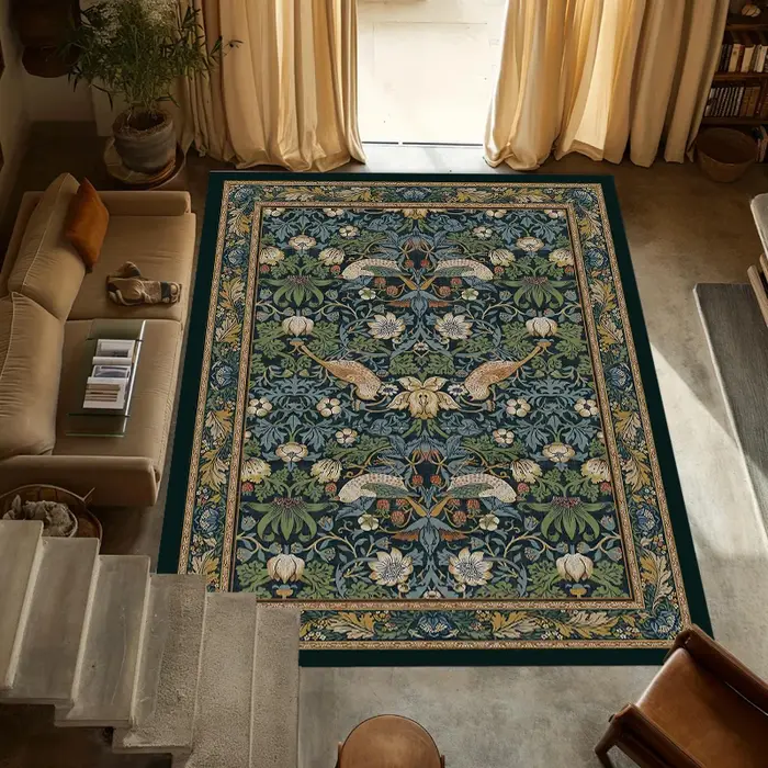 Tapis d'intérieur à motif botanique vintage, tapis de sol floral artistique pour salon, chambre à co