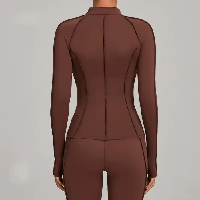 Veste de Yoga à manches longues et fermeture éclair pour femme, col montant, moulante, séchage rapid
