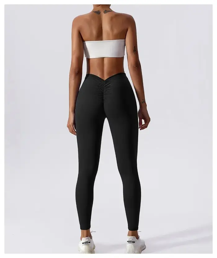 Pantalon de yoga fitness taille en V pour le dos, lifting des hanches, pêche au miel, collants de sp