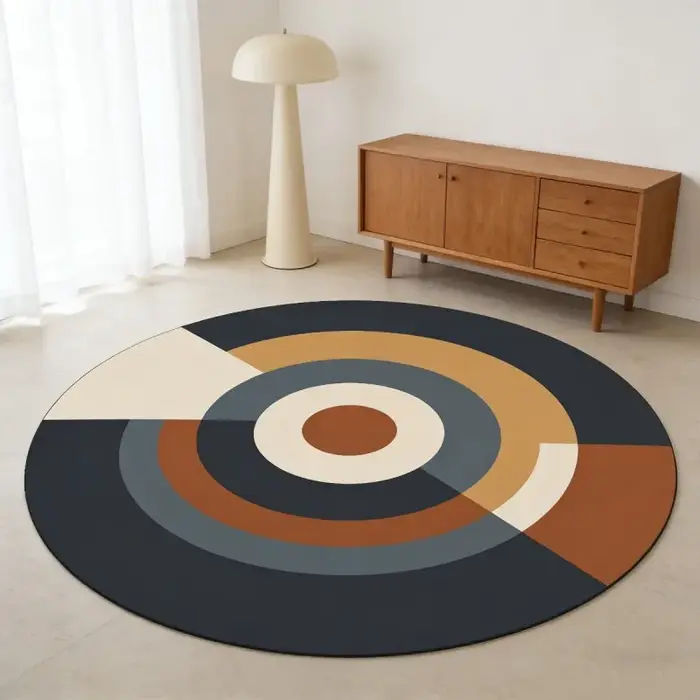 Tapis rond rose à motifs floraux