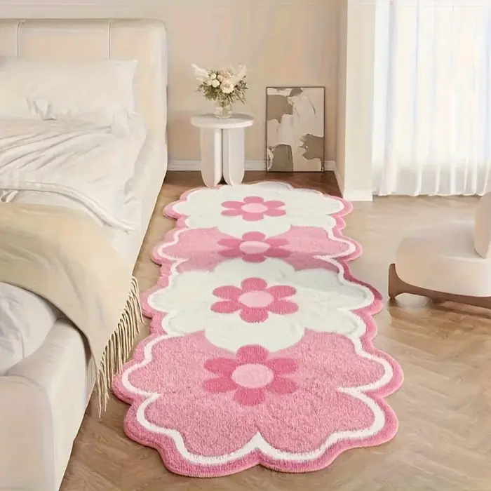 VIKAMA Tapis de chevet en forme de fleur rose