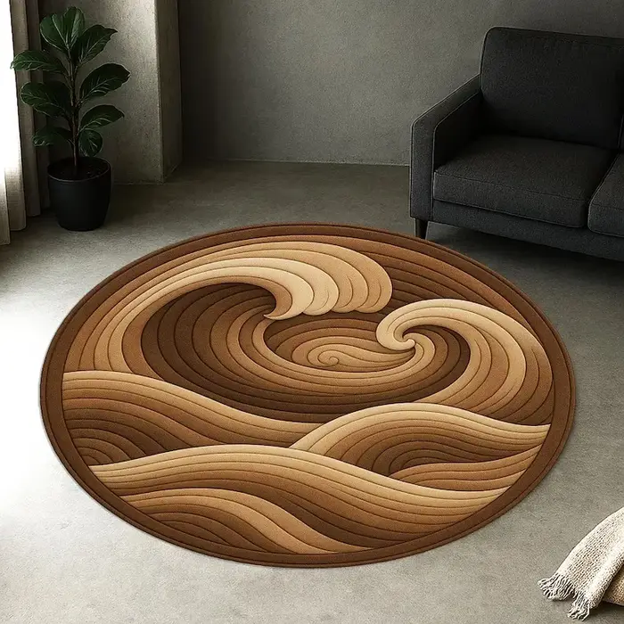 Tapis rond marron Ondes de l'océan