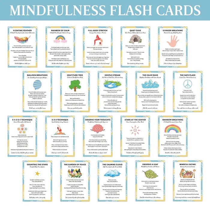 Cartes Flash de pleine conscience, 20 pièces, exercices de visualisation et de mise en terre colorés