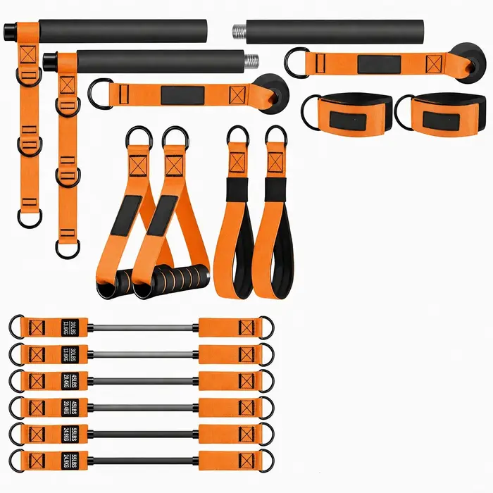 Ensemble de barres de Pilates portables avec bandes de résistance, bâton de yoga multifonctionnel, équipement d'entraînement à domicile pour sculpter les bras, la taille, les abdominaux, les hanches e