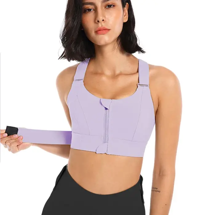 Femmes Sport soutien-gorge collants haut court Yoga gilet avant fermeture éclair grande taille sangle réglable antichoc