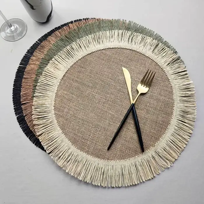 Tapis rond en jute avec franges