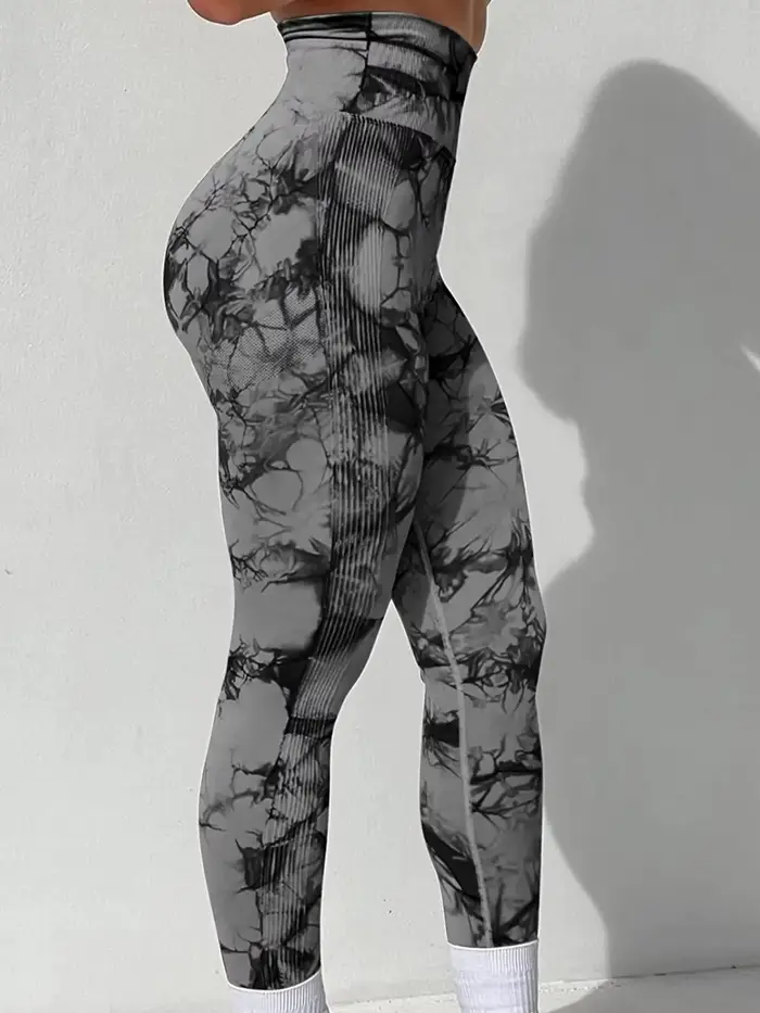 Pantalon de Yoga extensible pour femmes, teinture par nouage, sans couture, fesses pêche, taille hau
