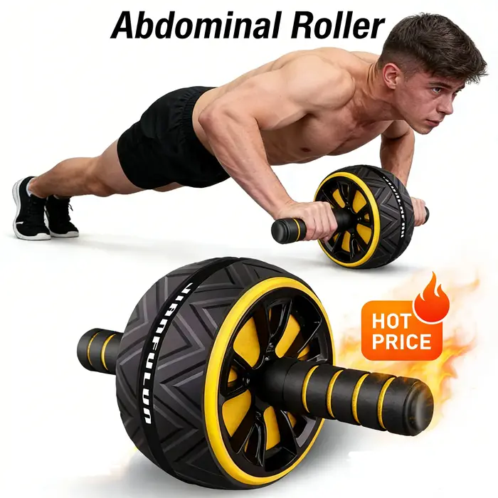 Rouleau abdominal à double roue, équipement de fitness multifonctionnel, entraînement quotidien du tronc, base antidérapante sécurisée, adapté aux hommes et aux femmes