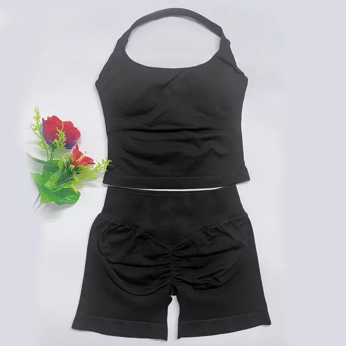 Ensemble de yoga deux pièces DF Gym Set Seamless pour femme, comprenant un haut dos nu à maintien él