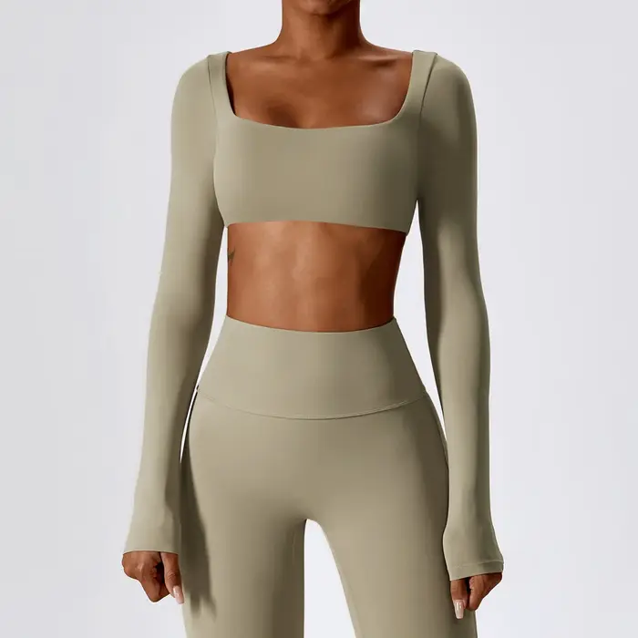 Chemises de Yoga Sexy haut court manches longues chemises pour femmes Yoga sport Fitness vêtements d